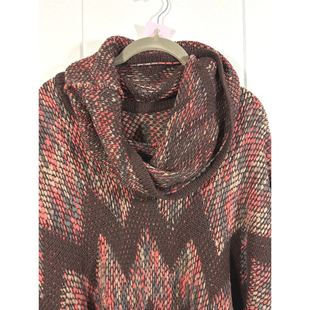 Vertigo Cowl Neck Knit Poncho Sweater Chai Saffron Chevron VC32190 S/M - Picture 6 of 6